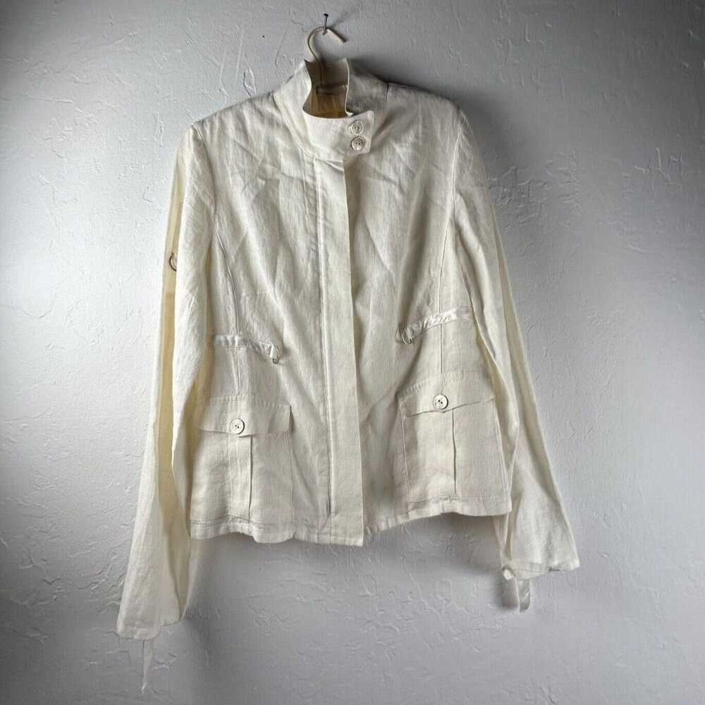 Le Phare de la Baleine Women Button Collar Linen Jacket Sz T38 Ivory Lightweight